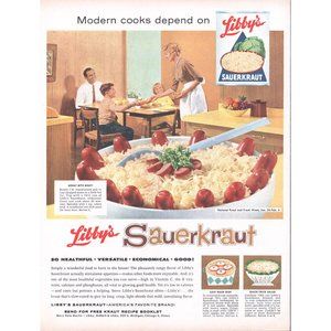 1961 Libby's Sauerkraut Canned Food Vintage Print Ad Family Dinner Supper Photo
